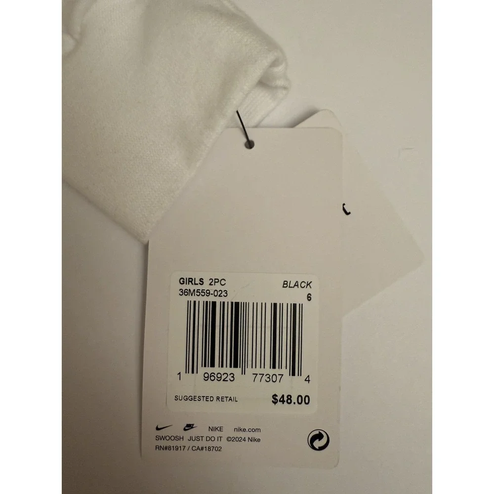 Nike Girls Medium Shirt White Long Sleeve Black Logo Letters Casual Kids Top NWT